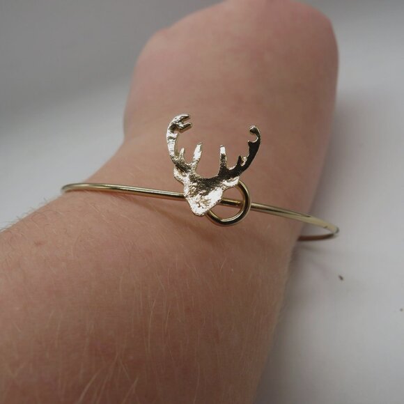 Deer Bracelet Buck Head Antler Silhouette Bangle Gold Tone Dainty - Picture 2 of 11